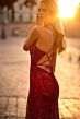 La Femme 31933 Lace-Up Back Floral Sequin Dress