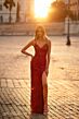 La Femme 31933 Lace-Up Back Floral Sequin Dress
