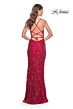 La Femme 31933 Lace-Up Back Floral Sequin Dress