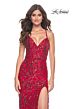 La Femme 31933 Lace-Up Back Floral Sequin Dress