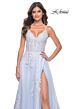La Femme 31939 Ruched Corset Floral Appliques Dress