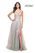 La Femme 31939 Ruched Corset Floral Appliques Dress