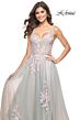 La Femme 31939 Ruched Corset Floral Appliques Dress
