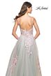 La Femme 31939 Ruched Corset Floral Appliques Dress