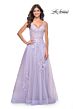 La Femme 31939 Ruched Corset Floral Appliques Dress