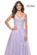 La Femme 31939 Ruched Corset Floral Appliques Dress