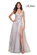 La Femme 31939 Ruched Corset Floral Appliques Dress