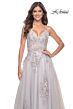 La Femme 31939 Ruched Corset Floral Appliques Dress