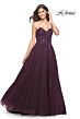 La Femme 31954 Floral Bodice High Slit Strapless Dress