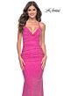La Femme 31968 Cowl Neckline Lace-Up Embellished Dress
