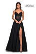 La Femme 31970 Ruched Corset High Slit Embellished Dress