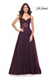 La Femme 31970 Ruched Corset High Slit Embellished Dress