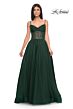 La Femme 31970 Ruched Corset High Slit Embellished Dress