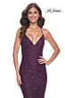 La Femme 31973 Lace-Up Back V-Neck Embellished Dress