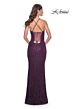 La Femme 31973 Lace-Up Back V-Neck Embellished Dress