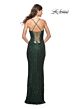 La Femme 31973 Lace-Up Back V-Neck Embellished Dress