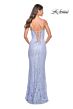 La Femme 31973 Lace-Up Back V-Neck Embellished Dress