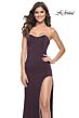 La Femme 31977 Embellished Slit Strapless Lace-Up Dress