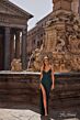 La Femme 31978 Side Slit Cowl Neckline Lace-Up Dress
