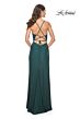 La Femme 31978 Side Slit Cowl Neckline Lace-Up Dress