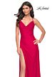 La Femme 31978 Side Slit Cowl Neckline Lace-Up Dress