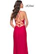 La Femme 31978 Side Slit Cowl Neckline Lace-Up Dress