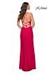 La Femme 31978 Side Slit Cowl Neckline Lace-Up Dress