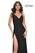 La Femme 31978 Side Slit Cowl Neckline Lace-Up Dress