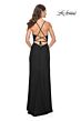 La Femme 31978 Side Slit Cowl Neckline Lace-Up Dress