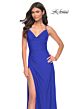 La Femme 31978 Side Slit Cowl Neckline Lace-Up Dress
