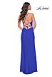 La Femme 31978 Side Slit Cowl Neckline Lace-Up Dress