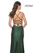 La Femme 31987 Plunging Neckline Lace-Up Ruched Dress