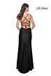 La Femme 31987 Plunging Neckline Lace-Up Ruched Dress