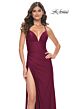 La Femme 31987 Plunging Neckline Lace-Up Ruched Dress