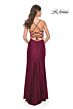 La Femme 31987 Plunging Neckline Lace-Up Ruched Dress