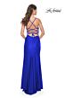 La Femme 31987 Plunging Neckline Lace-Up Ruched Dress