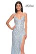 La Femme 31993 Cutaway Slit Lace-Up Back Embellished Dress