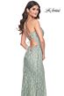 La Femme 31993 Cutaway Slit Lace-Up Back Embellished Dress