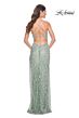 La Femme 31993 Cutaway Slit Lace-Up Back Embellished Dress