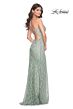 La Femme 31993 Cutaway Slit Lace-Up Back Embellished Dress