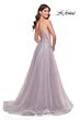 La Femme 31995 Plunging Neckline Sheer Sides Lace-Up Dress