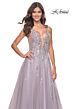 La Femme 31995 Plunging Neckline Sheer Sides Lace-Up Dress