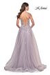La Femme 31995 Plunging Neckline Sheer Sides Lace-Up Dress