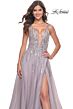 La Femme 31995 Plunging Neckline Sheer Sides Lace-Up Dress