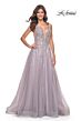 La Femme 31995 Plunging Neckline Sheer Sides Lace-Up Dress