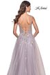 La Femme 31995 Plunging Neckline Sheer Sides Lace-Up Dress
