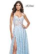 La Femme 31996 Illusion Corset High Slit Floral Dress