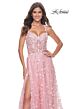 La Femme 31996 Illusion Corset High Slit Floral Dress