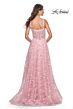 La Femme 31996 Illusion Corset High Slit Floral Dress