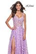 La Femme 31996 Illusion Corset High Slit Floral Dress